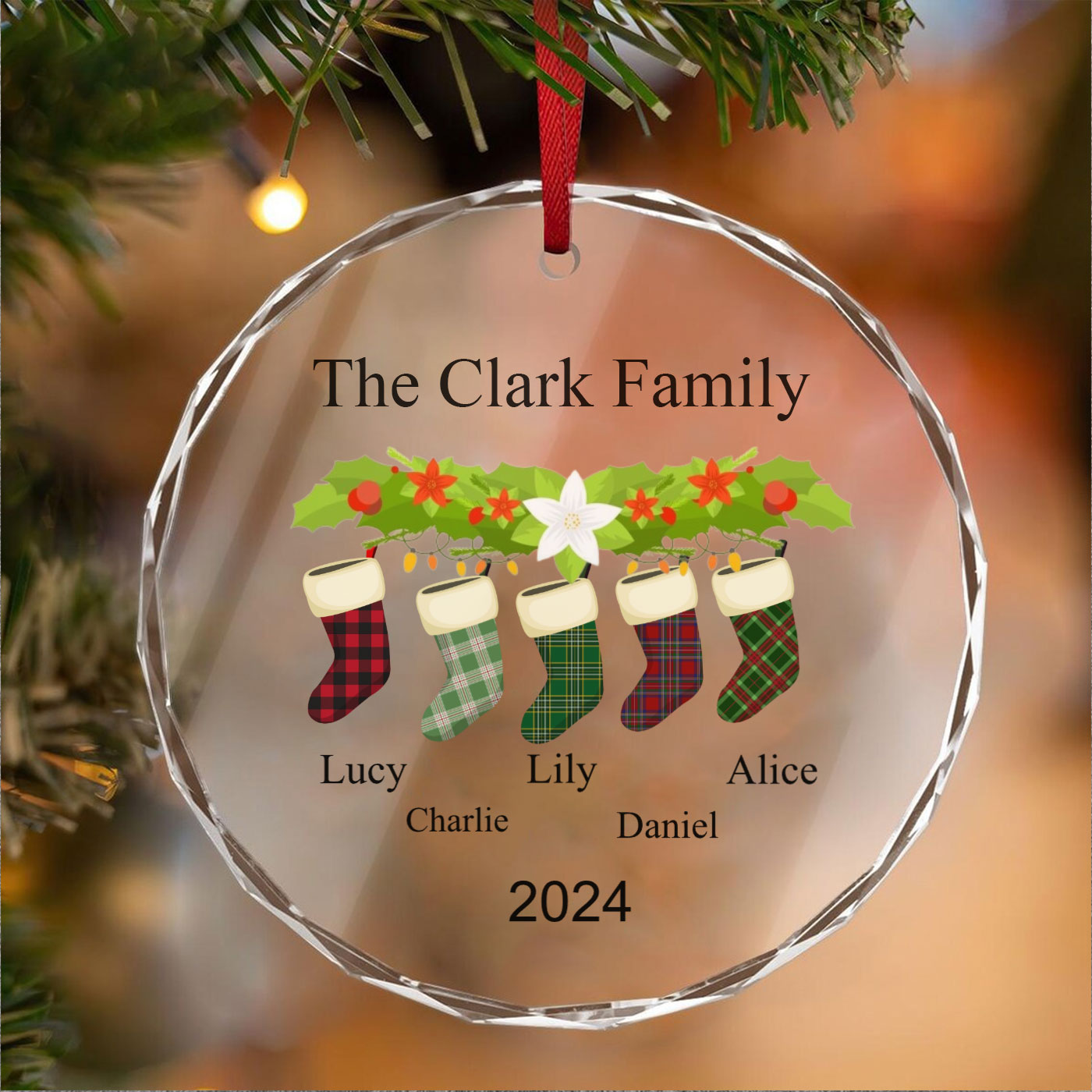 Personalized Family Christmas Socks Glass Ornament – Custom Sock Designs for Each Family Member
